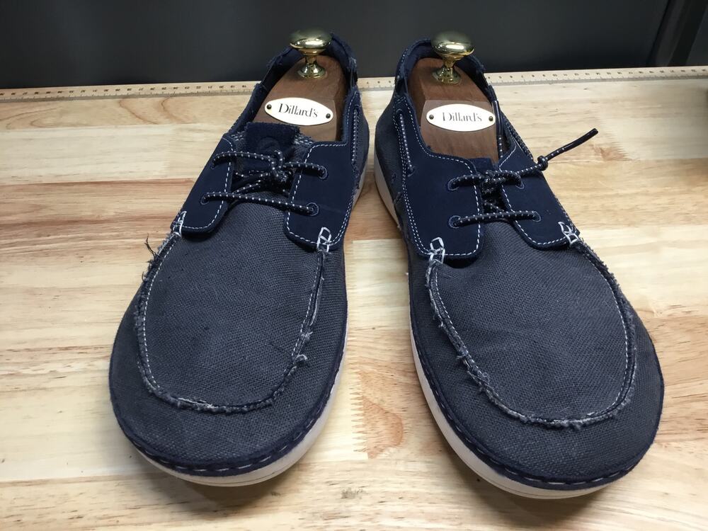 Clarks Higley Tie Boat Shoes Men's 11 Navy Blue Canvas Slip-on Low Top Comfort